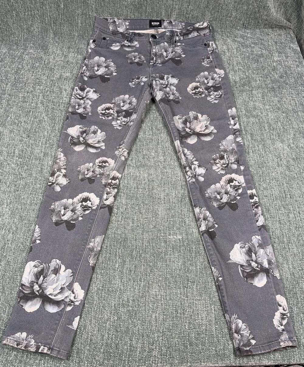 Hudson Jeans Nico Super Skinny Midrise Gray Floral Pants Size 29